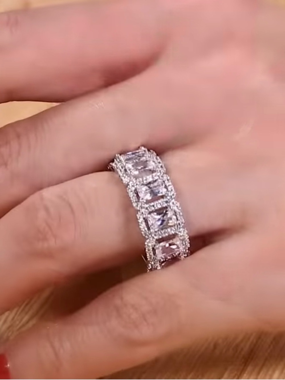 Jeulia Halo Radient Cut Sterling Silver Wedding Band